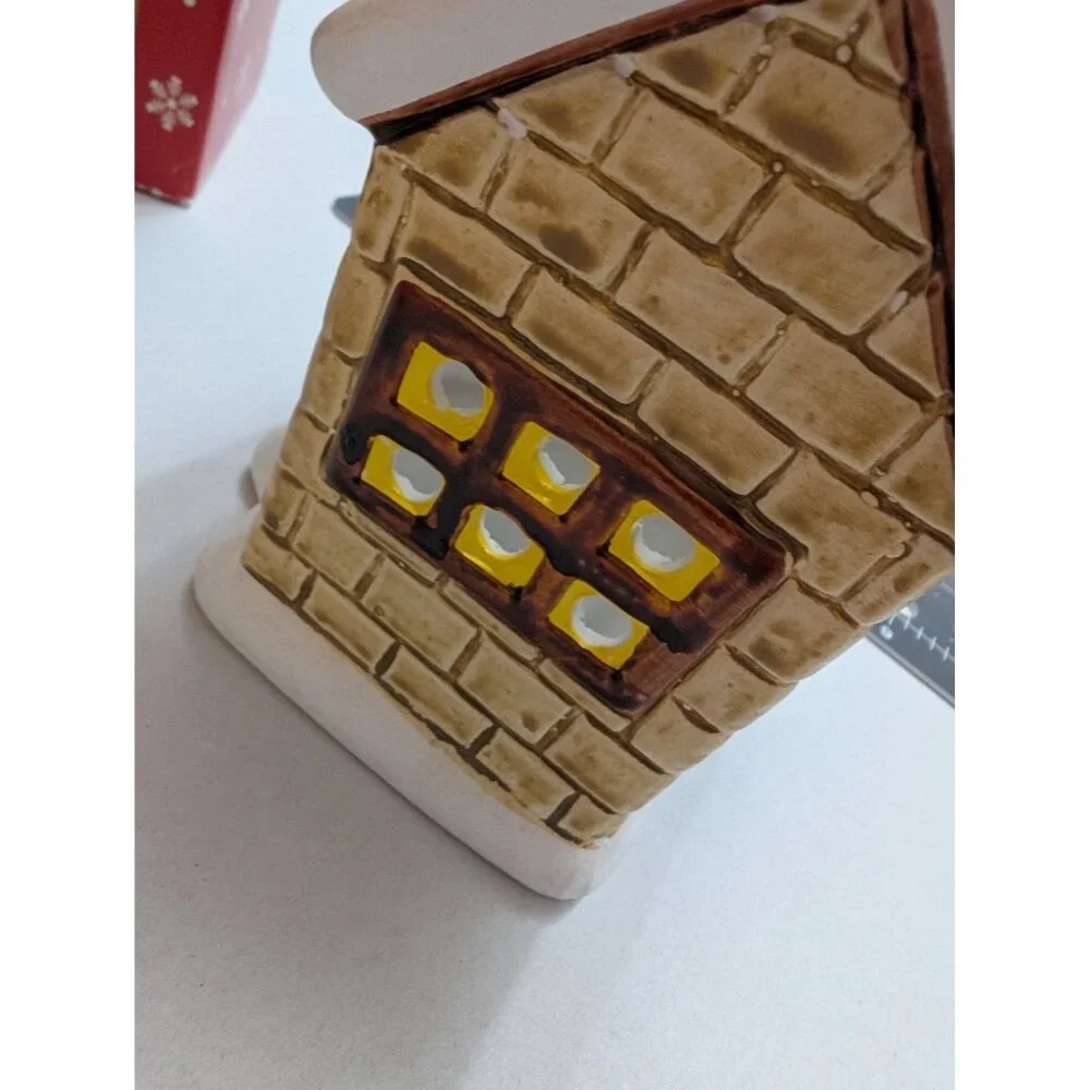 Russ‎ Berrie Snow House Votive Candle Holder w/ box 1980s Holiday Christmas vtg
